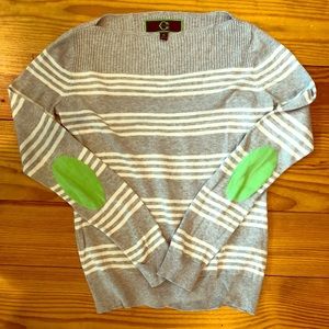 C. Wonder Striped Boat Neck Elbow Patch Sweater S